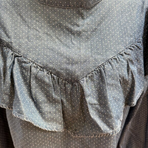 Love & Roses Pin Dot Indigo Blue Ruffled Blouse 10 - Picture 5 of 6